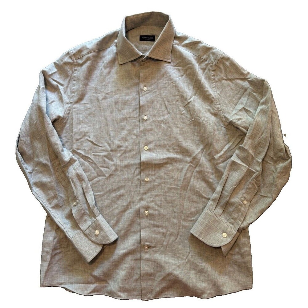 Proper Cloth Thomas Mason Mens M Light Grey Cotton Cashmere Flannel Shirt 15.5￼